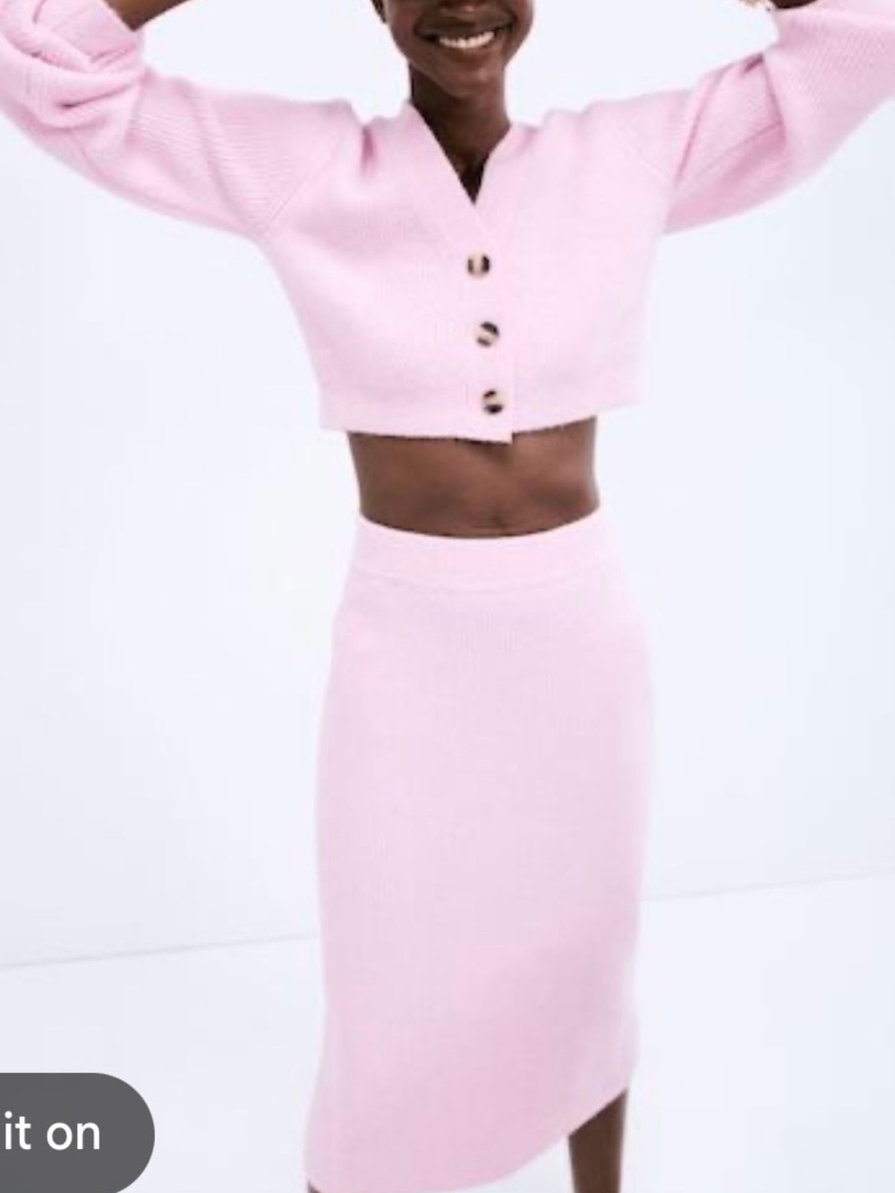 Light Pink Ribbed Knit Midi Skirt